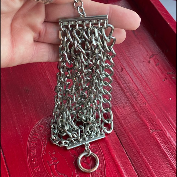 Silver Chain Cuff Bracelet with Toggle Closure - Picture 6 of 7